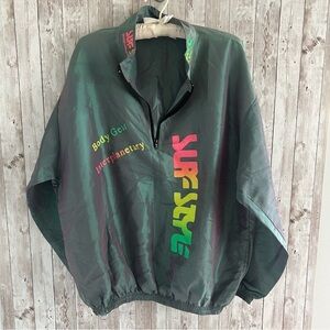 Surf Style Vintage 90’s Multicolor Green Metallic Graphic Windbreaker